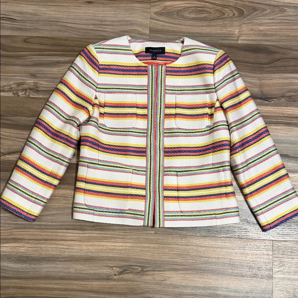Talbots Women’s Sz. 6 Multicolor Striped Textured BlazerJacket No Collar Cotton